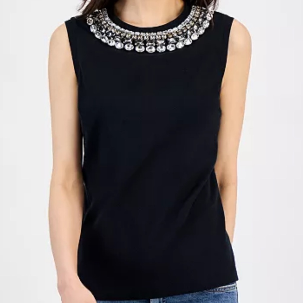 INC International Concepts Black Jewel-Neck Sleeveless Tank